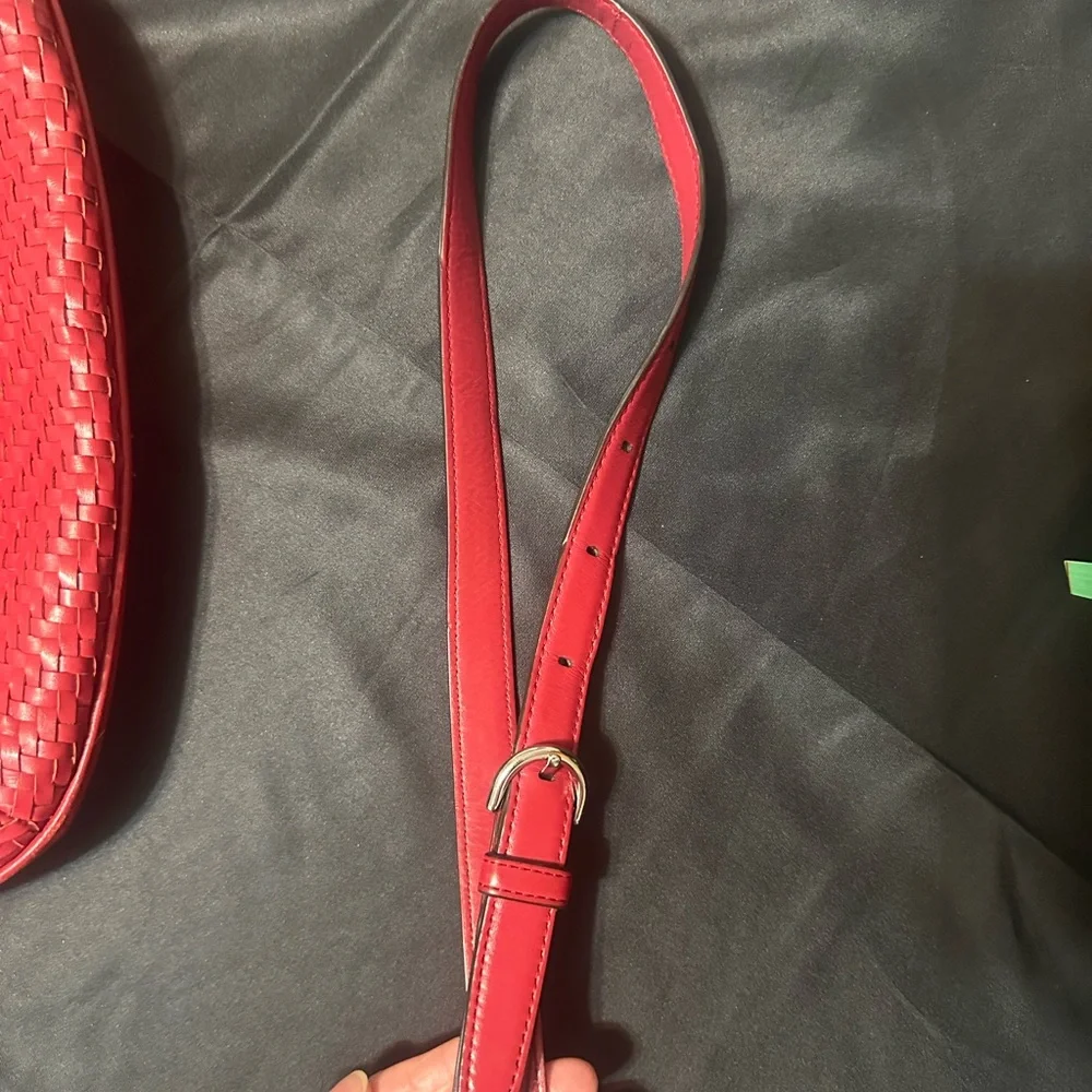 Coach Kristin Cranberry Red Woven Leather Shoulder Hobo with Removable Strap